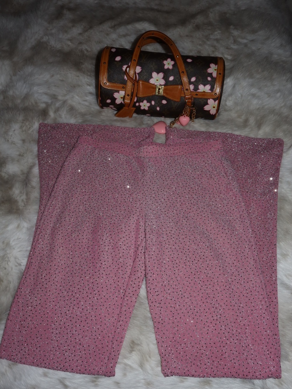 Pink Mid rise rhinestone diamante flare pants
